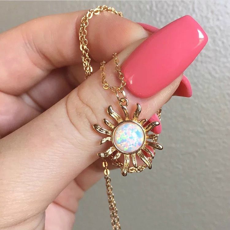 Sunflower Opal Pendant Gold Silver Necklace Gift Necklace