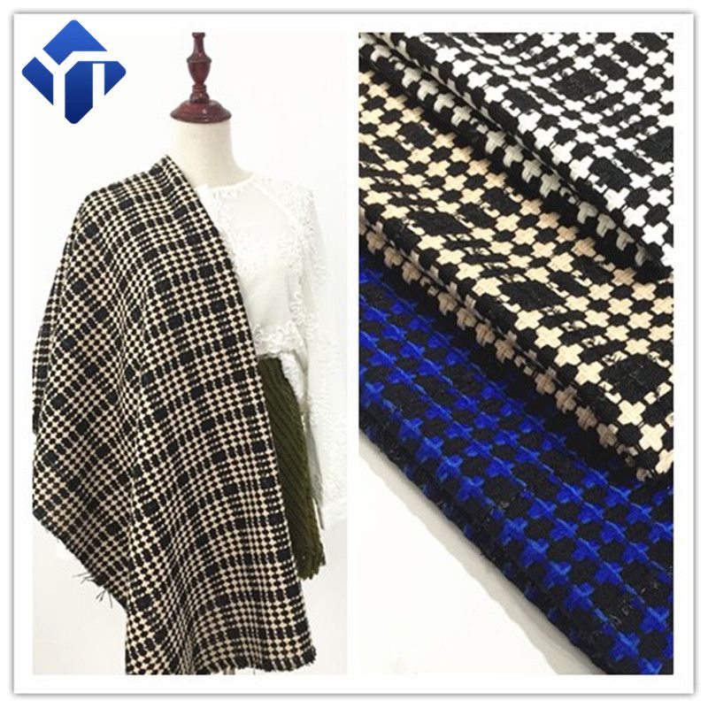 Customized multi-color polyester viscose  tweed  plaid fabric  for women suit