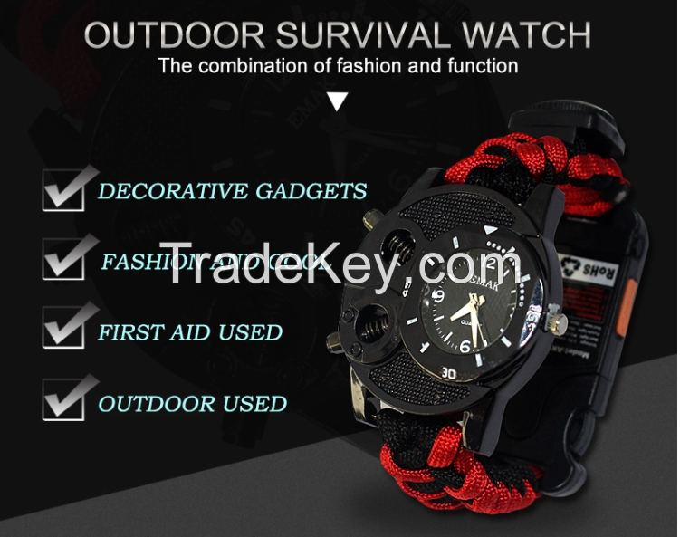 Men outdoor Rescue Emergency Compass  tactical survival  watch