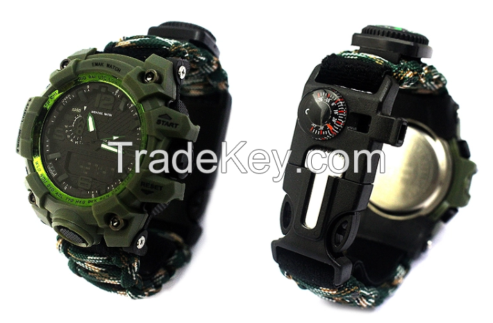 Travel outdoor essential watch with multi-function gadgets can save themselves