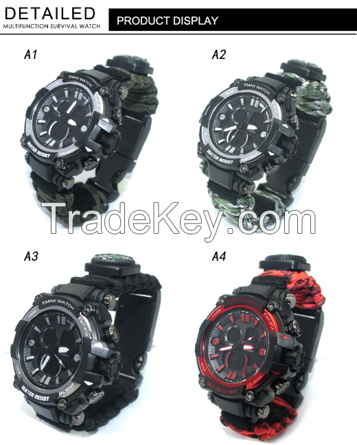 Laser logo outdoor paracord watch compass tool box thermometer