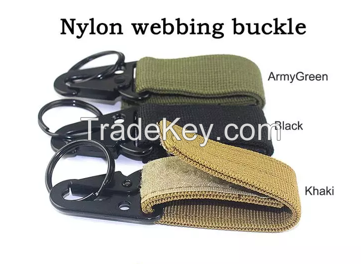 Detachable nylon webbing keyring black army green  nylon webbing