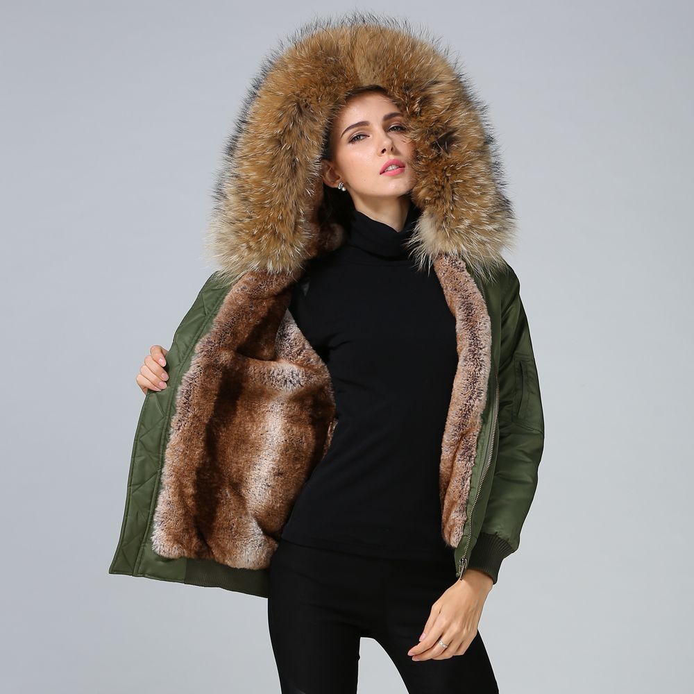 Latest design fur lined winter khaki bomber jacket women ready to ship outwear wholesale