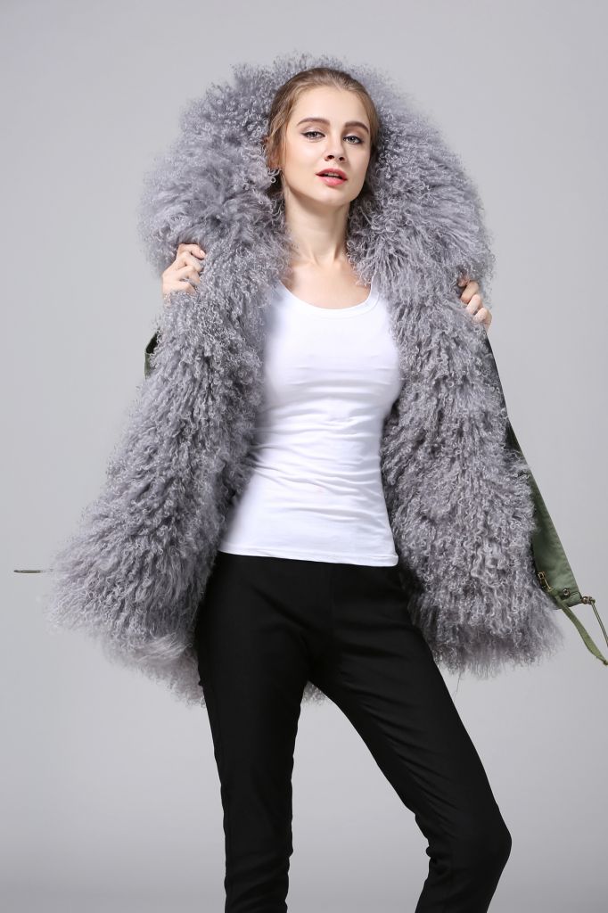 Tops woman 2019 Pink Fur Lined Puffy Khaki Parka Artificial Elegant Color Winter Parka Wear