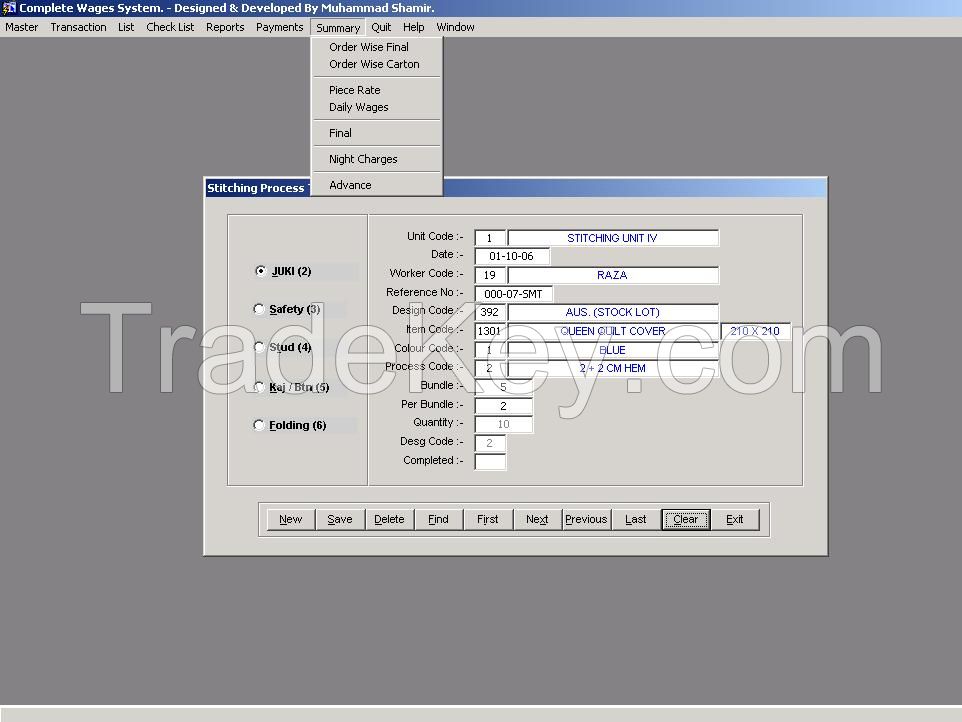 Textile Complete Wages / Process Costing System