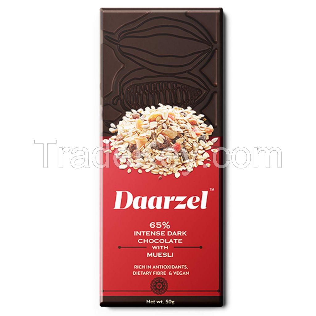 Ambriona Daarzel 65 Intense Dark Chocolate Vegan with Granola Health Bar, 50 g