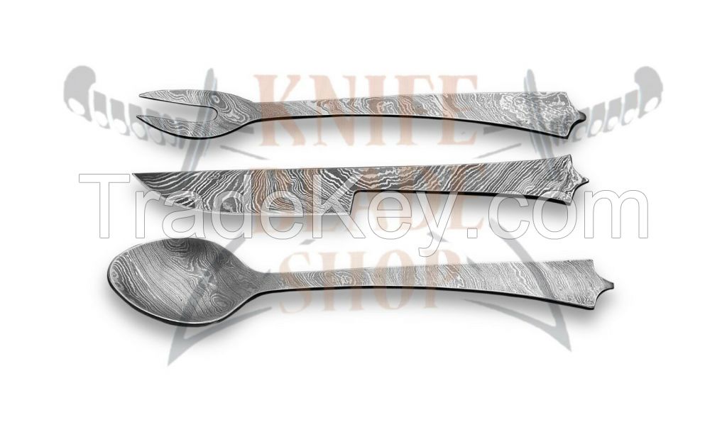 Damascus steel FORGED 3 piece MEDIEVAL CUTLERY SET