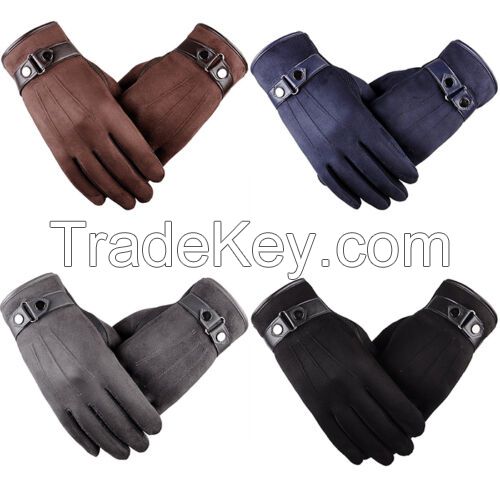 MENS TOUCH SCREEN LEATHER GLOVES THERMAL FLEECE LINED BLACK DRIVING WINTER GIFT