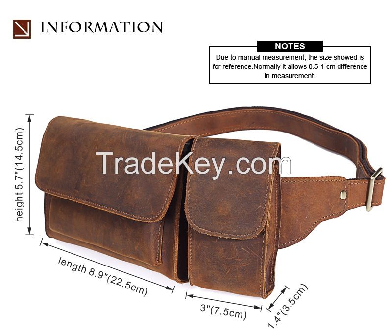 Genuine Leather Man Bag Cross body Messenger Sling Chest Pack Backpack Vintage