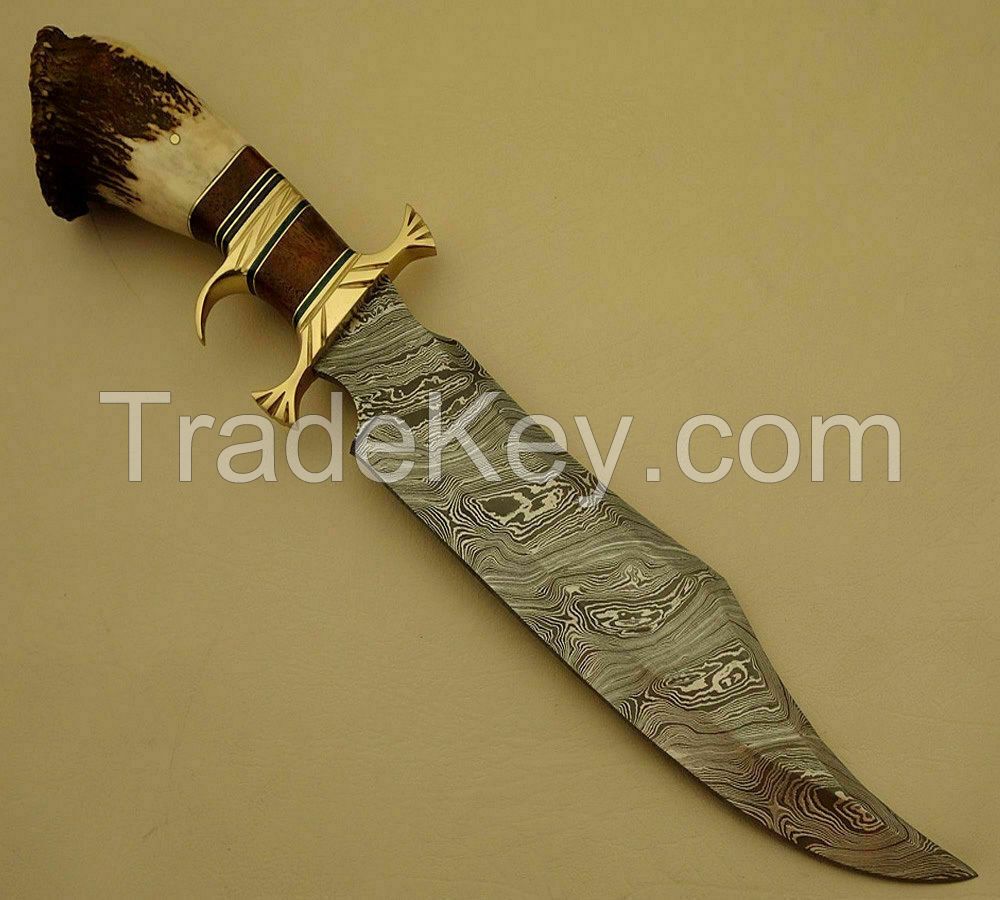 Custom Handmade Damascus Beautiful Knife With Stag Horn Handle