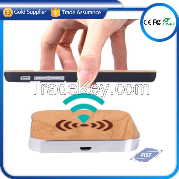 2016 new design wood qi wireless charger pad transmitter induction charger for iphone samsung