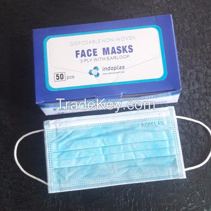 FFP2 Surgery Respiratory Mask Face Disposable Facial Earloop 3ply Indoplas Surgical Mask