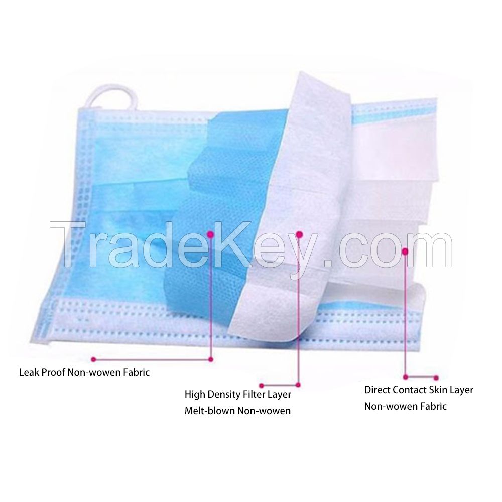 Wholesale 3ply Non woven Disposable Protective Medical Masks for Personal Safety 3 Ply Dust Surgical Face Mask
