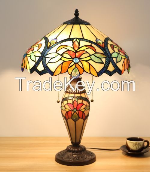 6 inch European Mediterranean luxury Creative Blue Dragonfly art large double head table lamp Tiffany Stained glass lamps