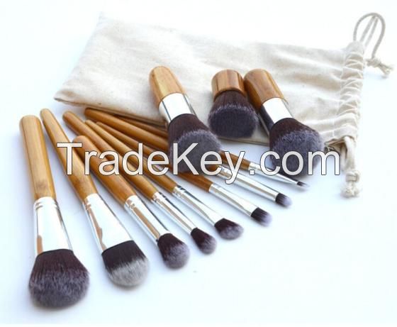 Best Selling 11pcs Hign Quality Portable Bamboo Handle Makeup Brush Set Mini Kit