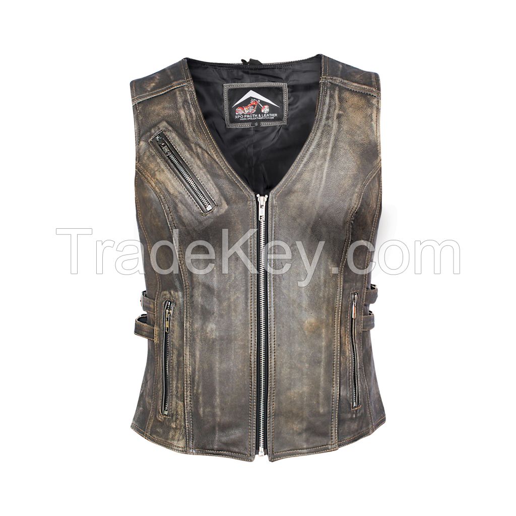 Leather motorbike vest
