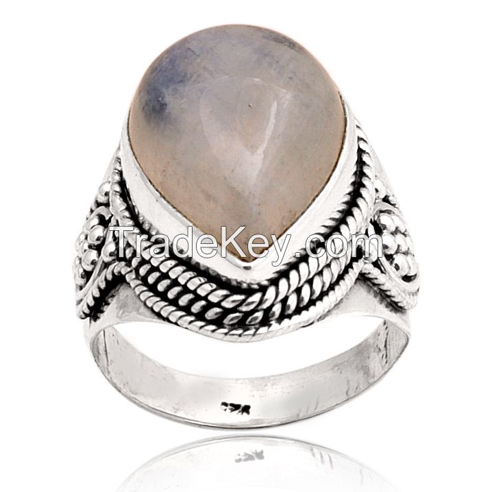 Sterling Silver Rainbow Moonstone Ring - Natural Moonstone Ring - Quality Genmstone -  Sterling Silver Ring