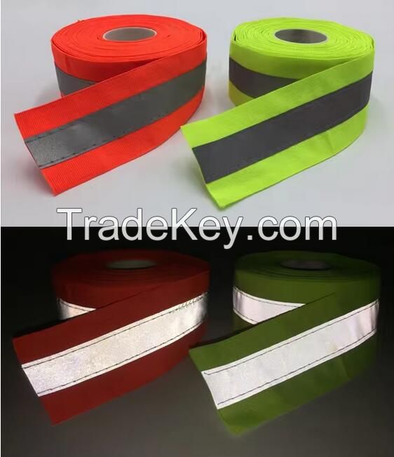 Customized 25MM Dog Collar Safety Warning Ribbon Heat Transfer Stickers Iron On Polyester Band Tape Reflective Webbing