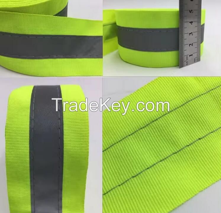 Factory wholesale fluorescent green reflective webbing traffic warning belt pet leash high-gloss reflective tape webbing