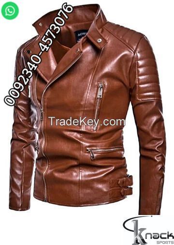 Men's Motor Leather Jacket Winter Warm Zipper Vintage Coat Windproof Overcoat CN