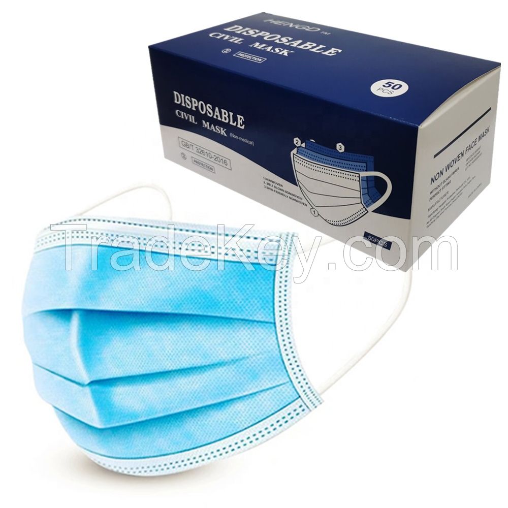 Non woven 3 ply 50PCS/Box Ear loop Disposable Face Mask