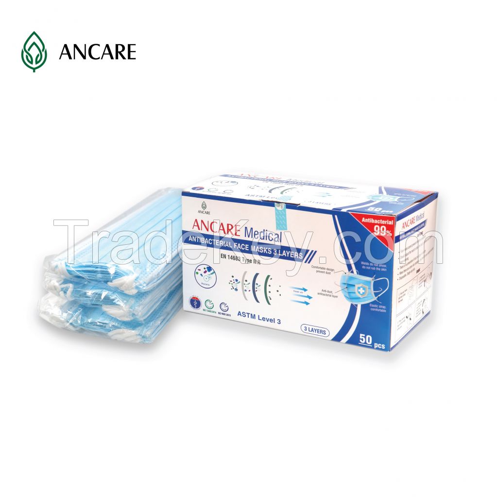 3 PLYS DISPOSABLE FACE MASK - LEVEL 3 ASTM - TYPE IIR (EN 14683) - 99%