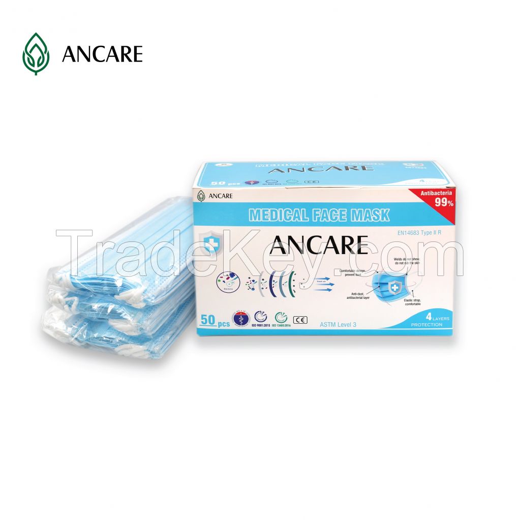 4 PLYS DISPOSABLE FACE MASK - LEVEL 3 ASTM - TYPE IIR (EN 14683) - 99%