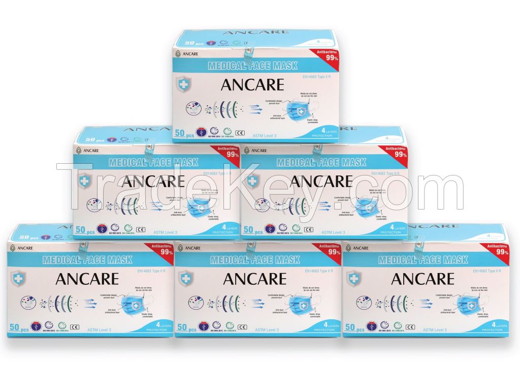 4 PLY DISPOSABLE FACE MASK - LEVEL 3 ASTM - TYPE II R (EN 14683) - 99% - FROM VIETNAM
