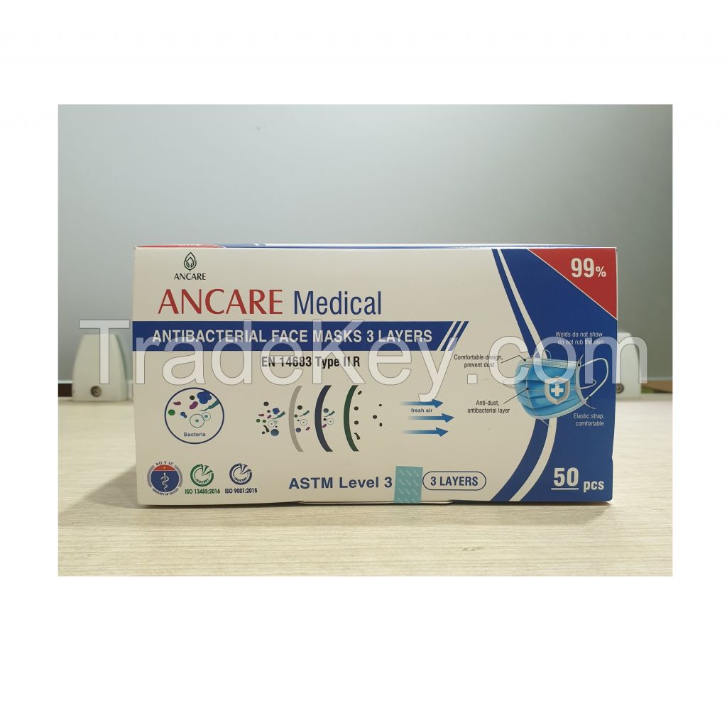 CE APPROVED FOR 3 PLYS DISPOSABLE FACE MASK - LEVEL 3 ASTM - TYPE IIR (EN 14683) - 99% ANCARE