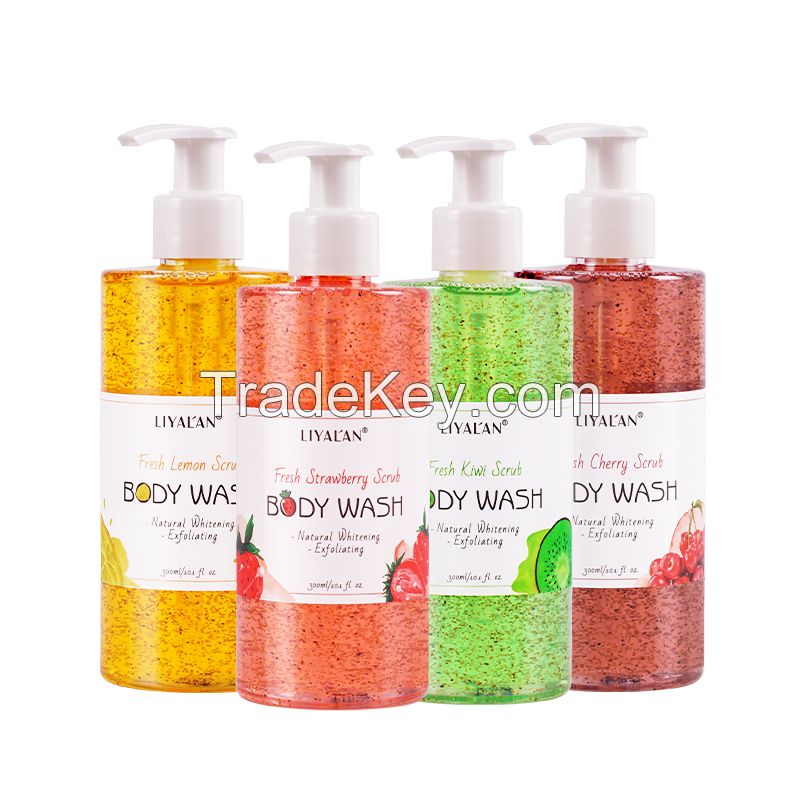 Private Label Custom Natural Whitening Organic Smooth Cleaning Shower Gel Strawberry Lemon Fruit Vitamin Body Wash