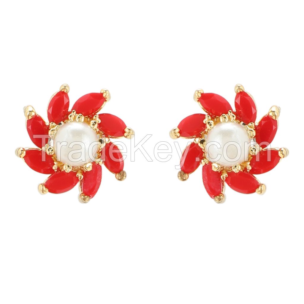 Indian Bollywood Designer 18 k Gold Plated Traditional CZ Stud Earrings Jewelry for Women and Girls Gift for Her