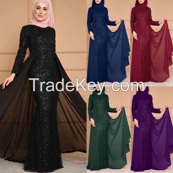 Women's Long Sleeve Abaya Islamic Dress Maxi Gown Burqa with Hijab