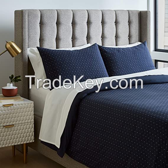Duvet Comforter Cover with Geometric Pattern Queen Navy