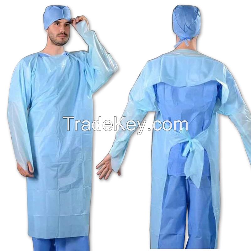 Long Sleeve Cpe Gowns 35 Gsm With Thumb Loop Plastic Waterproof Polythene Disposable Cpe Isolation Gown