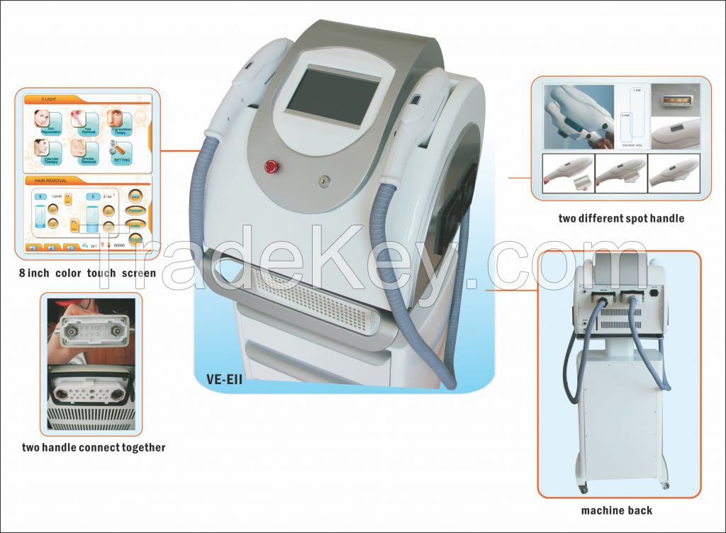 Portable equipment for skin rejuvenation and hair removal with big spot handle and 4 filter