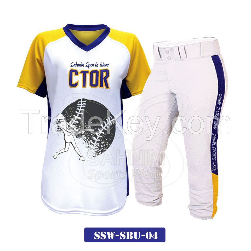 Cheap custom 100% polyester fabric men / sublimated softball jersey uniforms