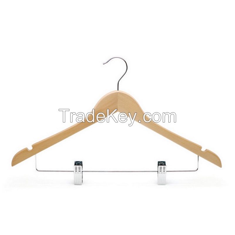 Wooden Suit Hangers Skirt Hangers with Clips Solid Wood Clothes Hangers for Coat, Jacket, Blouse