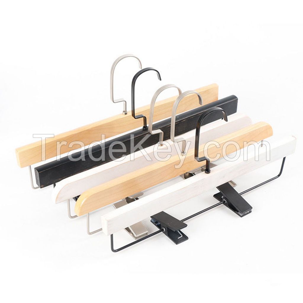 Wooden Hangers Wood Clothes Pants Skirt Hangers White Trousers Bottom Hangers with Adjustable Clips