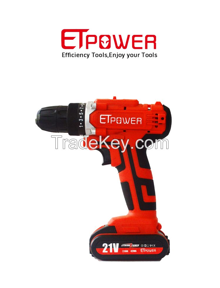 21V ETPOWER Cordless Drill Set Lithium-Ion Electric Power Drill with 2 variable speed Positive Reverse Switch