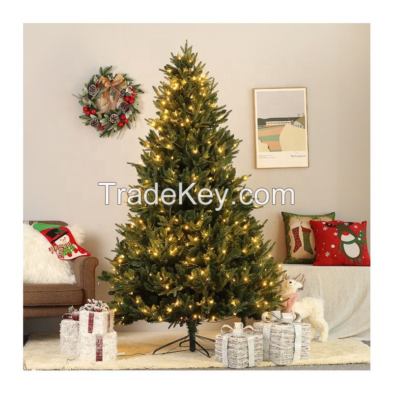 Light Green PVC and PE mix hinged tree LED Artificial Christmas Tree for Christmas Decoration