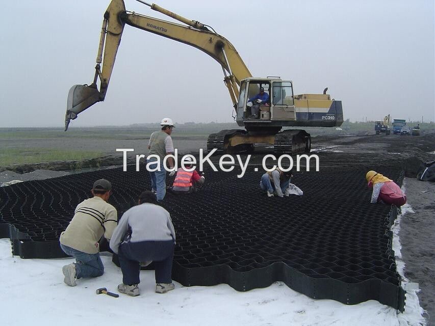 100mm high textured surface HDPE Geomallas system for roadbed, retaining wall slope protection
