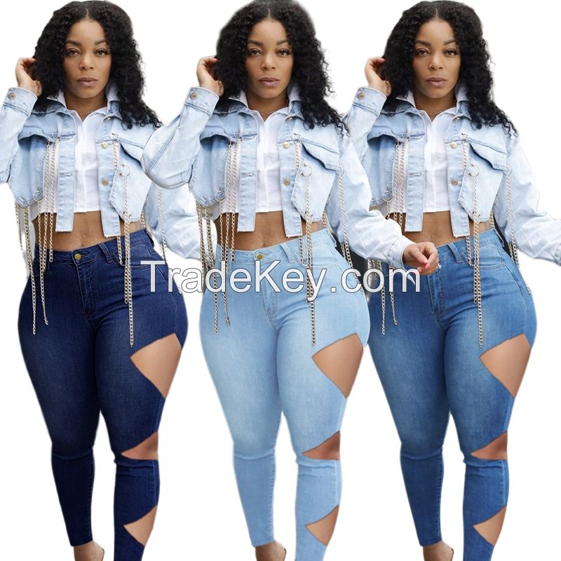 2021 High Quality Women's Pants Urban Slim Big Hole Denim Pant Plus Size Pants Women Jeans