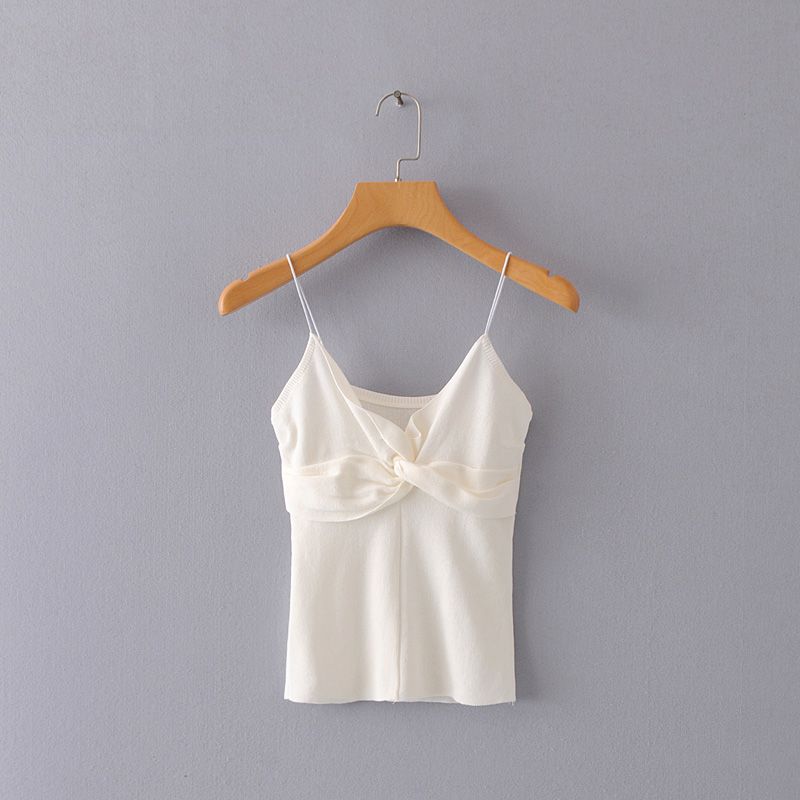 Women Girls Spring Fashion Solid Color Black White Color Slimming Knitted Fabric Camisole Shape Wear