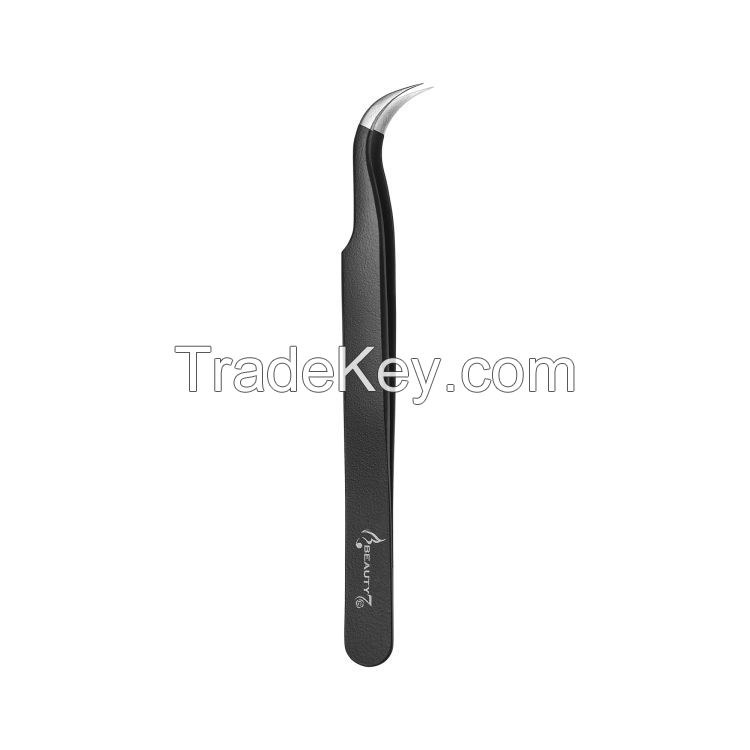 Curved Tweezers Black Coating Stainless Steel Eyelash Tweezers