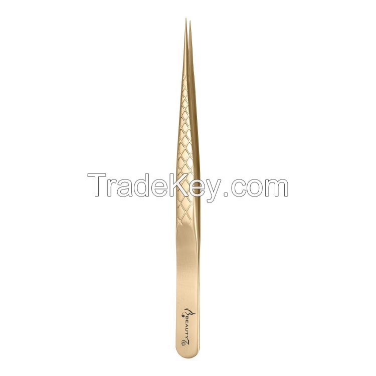 Eyelash Tweezers Stainless Steel Gold Tweezers Straight Tip