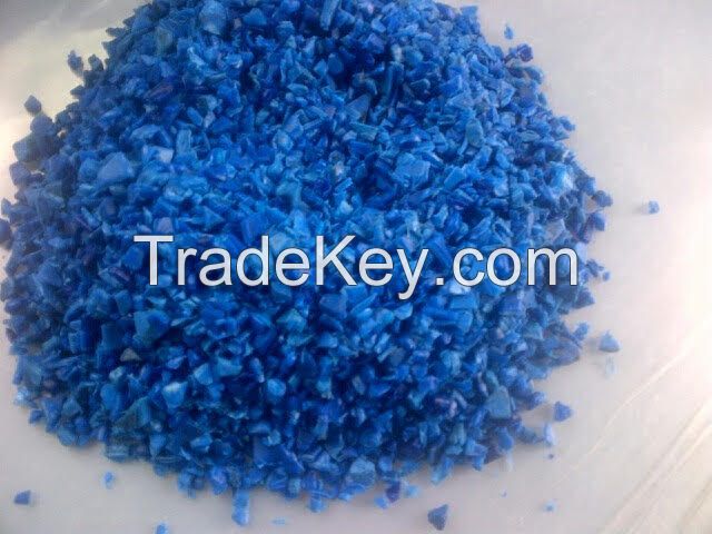 Recycled HDPE blue drum plastic scraps, blue HDPE / LDPE