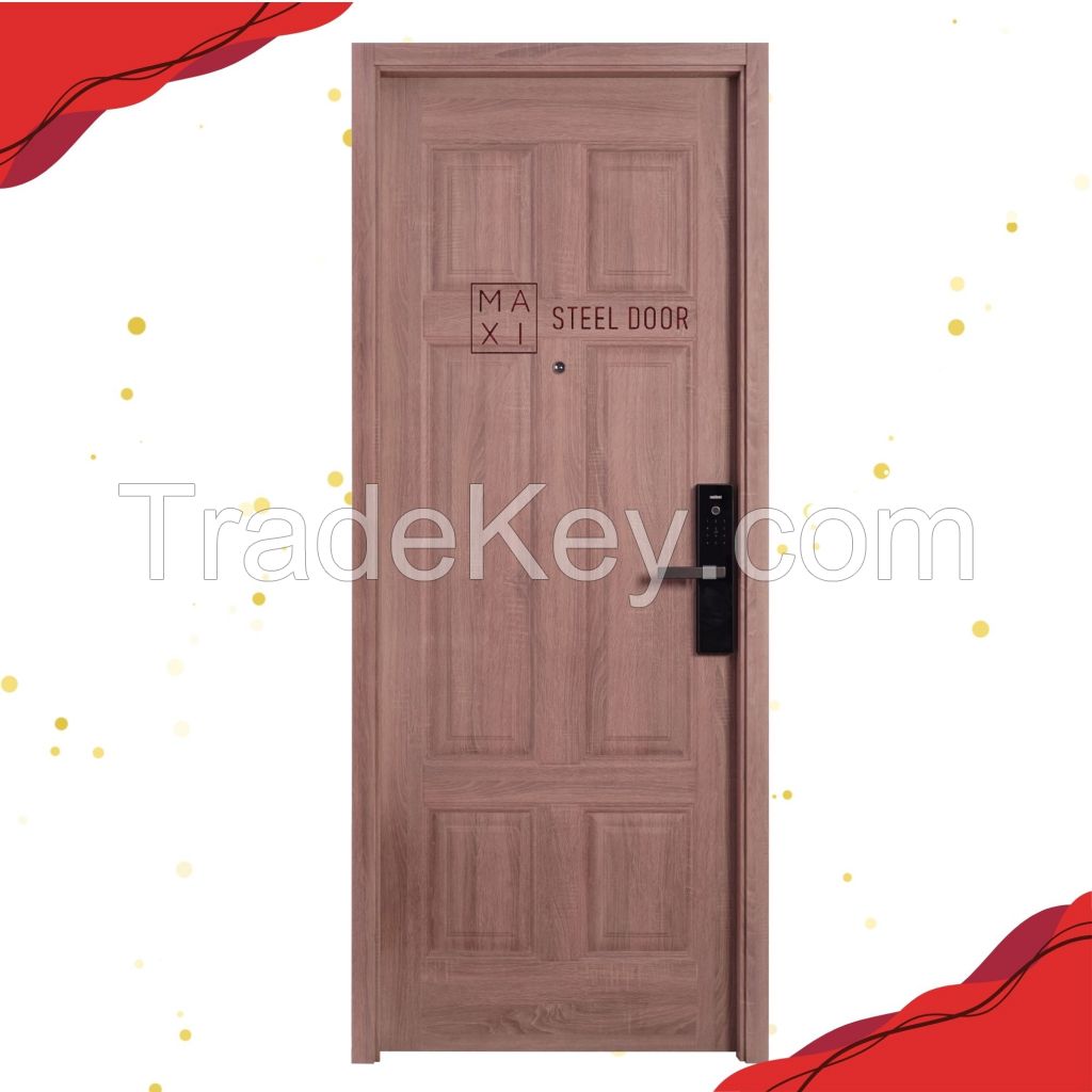 Maxi Steel Door Four Panel Door American Style High Quality Door Woodgrain Pattern Door