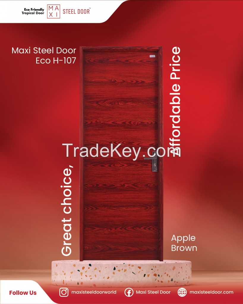 Maxi Steel Door Eco Woodgrain Pattern Door Red Ash Brown Door Flat Door House Door Room Door