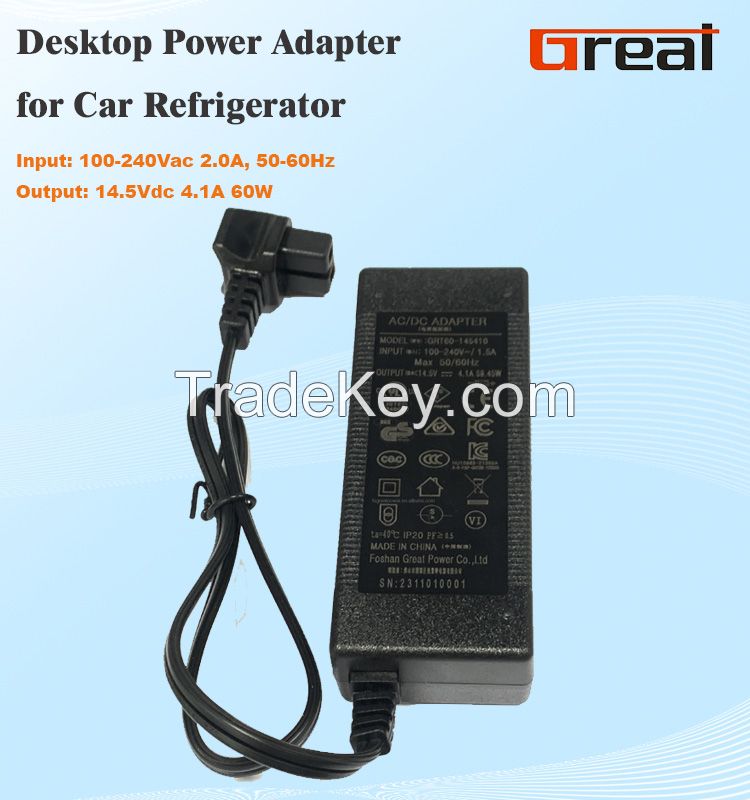 14.5V 4.1A switching power supply 60W desk-top AC DC adapter Car refrigerator charger ROHS C8 car cooler portable power supply