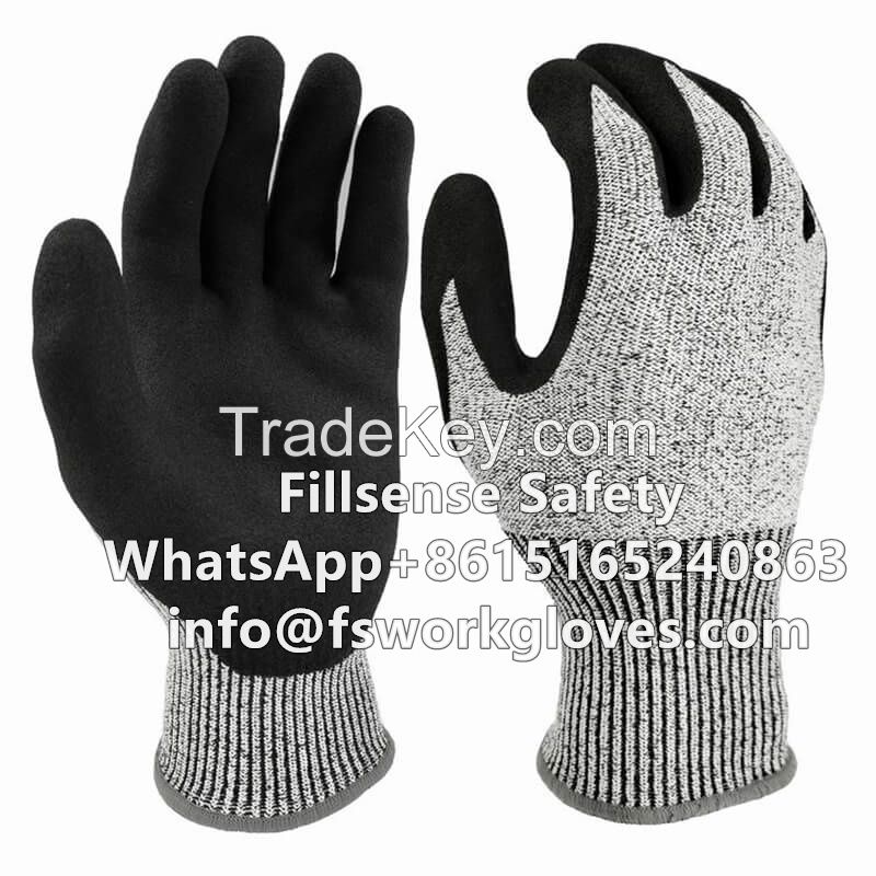 Cut Resistant Level 5 HPPE liner Nitrile Sandy Coated Anti Cut Gloves